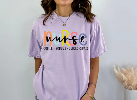 NURSE  COFFEE-SCRUBS-RUBBER GLOVES